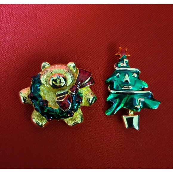 Christmas Pins Brooches Christmas Tree and Christmas Teddy Bear - Picture 2 of 9